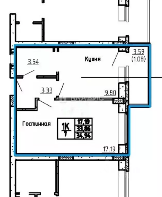 1-к кв. Воронежская область, Воронеж ул. Курчатова, 26Б (35.0 м) - Фото 1