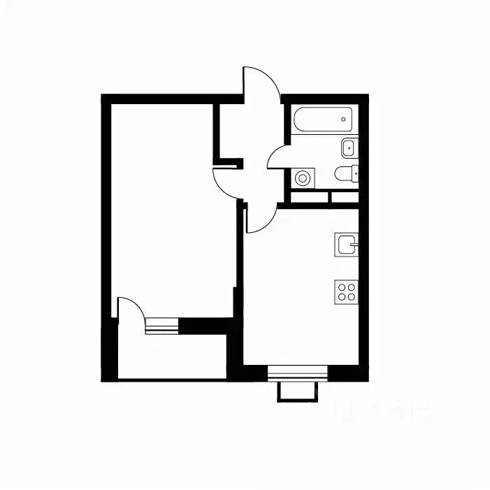 1-к кв. Москва № 61 кв-л, 14 (42.8 м) - Фото 2