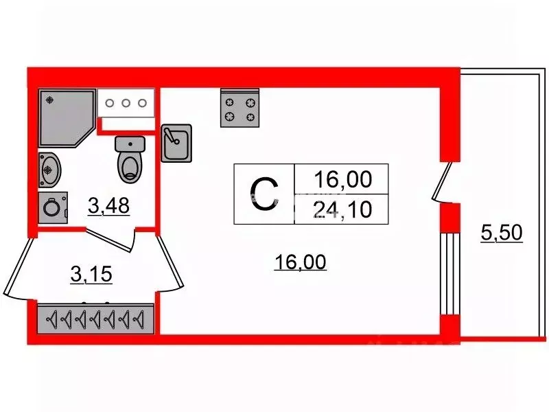 Студия Санкт-Петербург Фарфоровская ул., 7к2 (24.1 м) - Фото 2