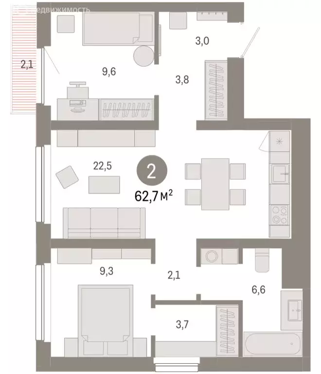 2-комнатная квартира: Новосибирск, квартал Лебедевский, 1/3 (62.7 м) - Фото 2