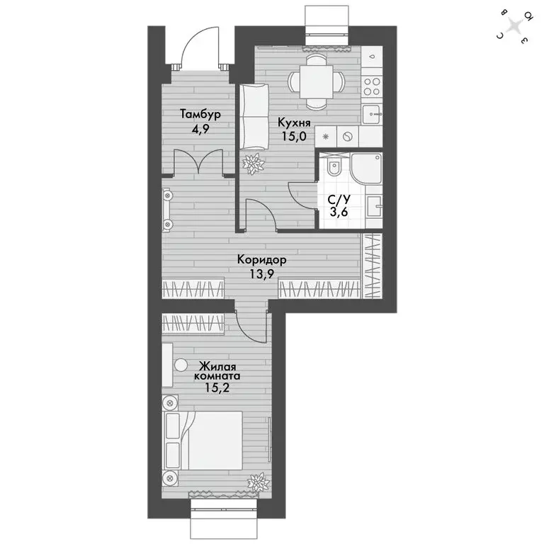 1-комнатная квартира: посёлок Октябрьский, ЖК Форест (54.72 м) - Фото 0