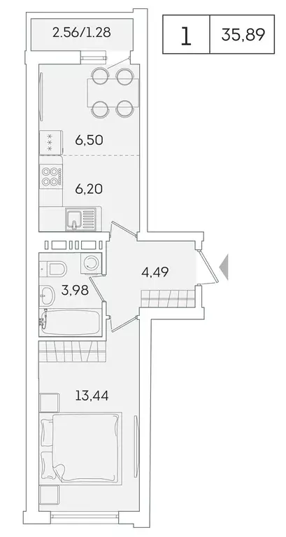 1-к квартира, 34.6 м - Фото 0