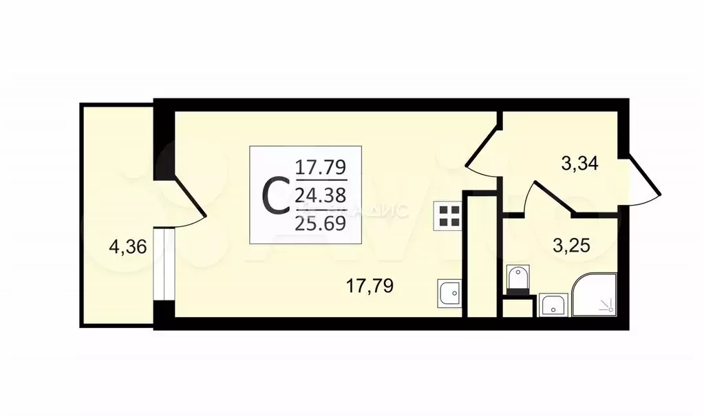 Квартира-студия, 24 м, 25/25 эт. - Фото 0