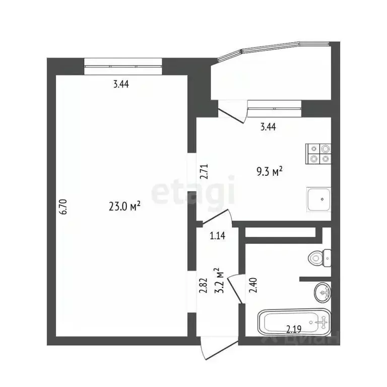 1-к кв. Тюменская область, Тюмень ул. Александра Митинского, 3 (40.8 ... - Фото 2