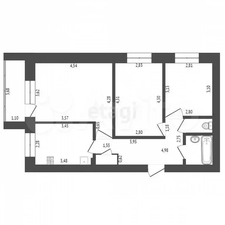 3-к. квартира, 59,1 м, 9/9 эт. - Фото 0