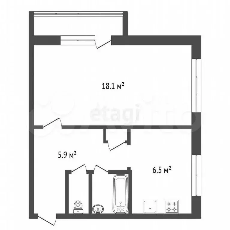 1-к. квартира, 35 м, 5/5 эт. - Фото 0