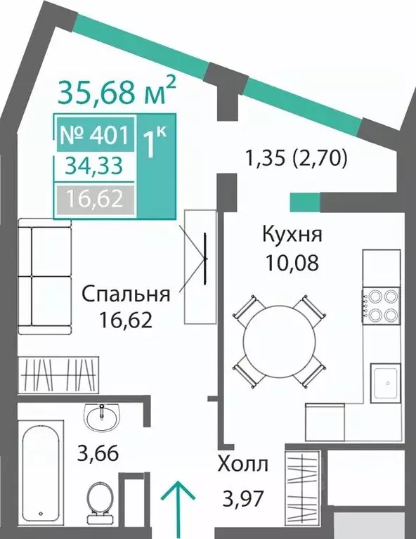1-к кв. Крым, Симферополь Барбарис жилой комплекс (35.68 м) - Фото 0