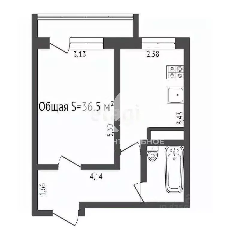 1-к кв. Новосибирская область, Новосибирск ул. Есенина, 12/1 (36.5 м) - Фото 1