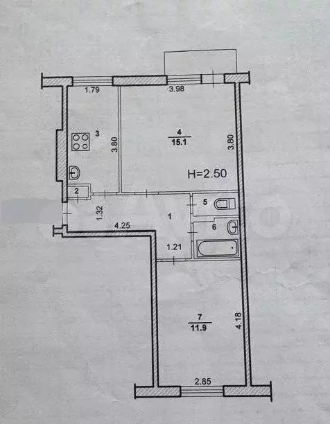 2-к. квартира, 44,1 м, 5/5 эт. - Фото 0