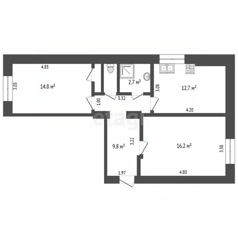 2-к кв. Кемеровская область, Кемерово Советский просп., 43 (52.0 м) - Фото 1