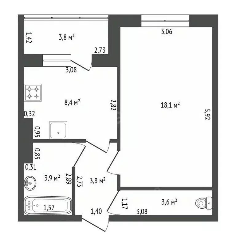 1-к кв. Башкортостан, Уфа ул. Набережная реки Уфы, 71 (37.4 м) - Фото 2