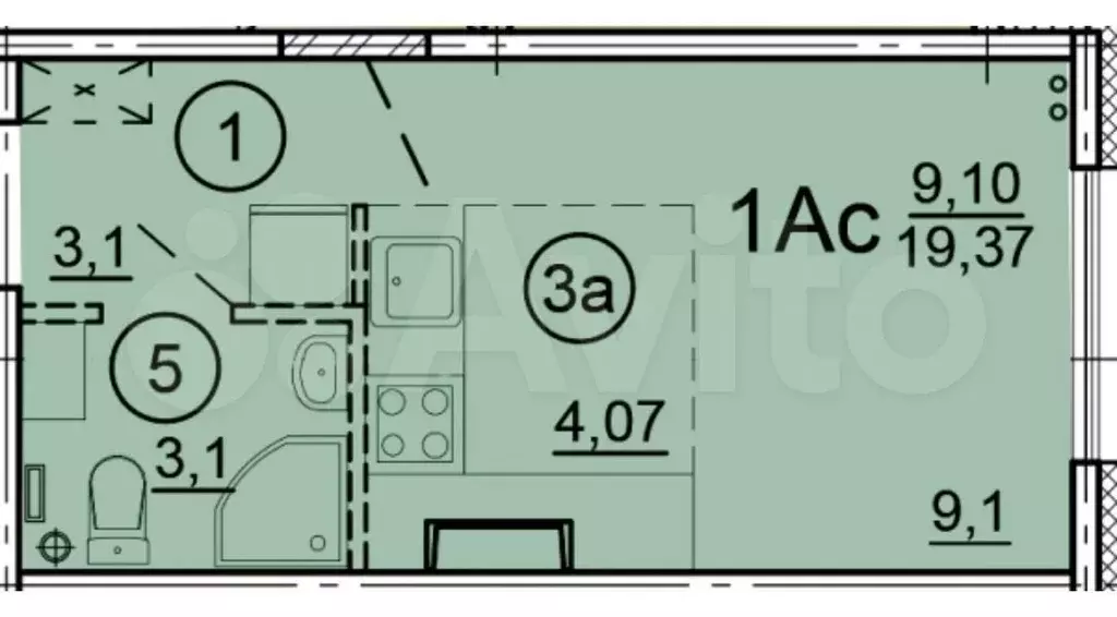 Квартира-студия, 19,4 м, 13/17 эт. - Фото 1