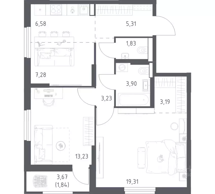 2-к кв. Башкортостан, Уфа ул. Минигали Губайдуллина, 8к9 (65.7 м) - Фото 1