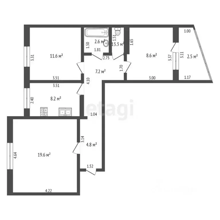3-к кв. Татарстан, Альметьевск просп. Изаила Зарипова, 13А (65.1 м) - Фото 1