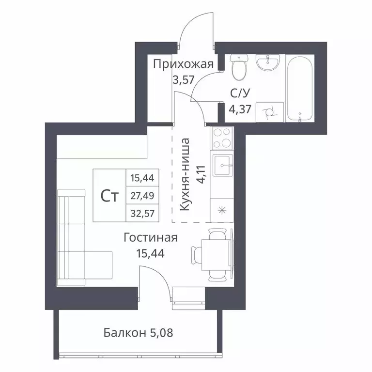 Квартира-студия: Новосибирск, Калининский район, микрорайон Северный ... - Фото 0