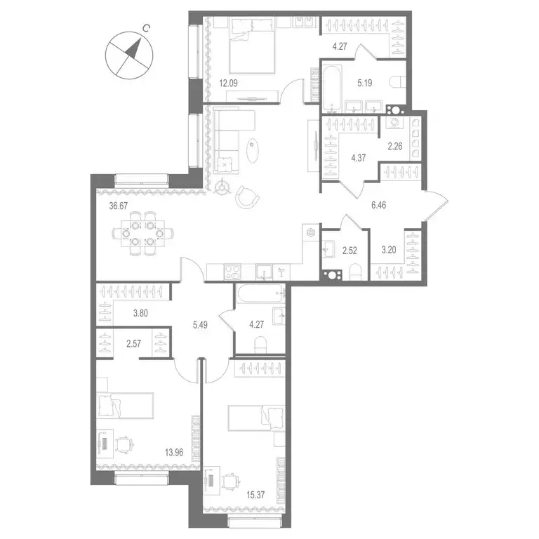 3-к квартира, 122.49 м - Фото 0