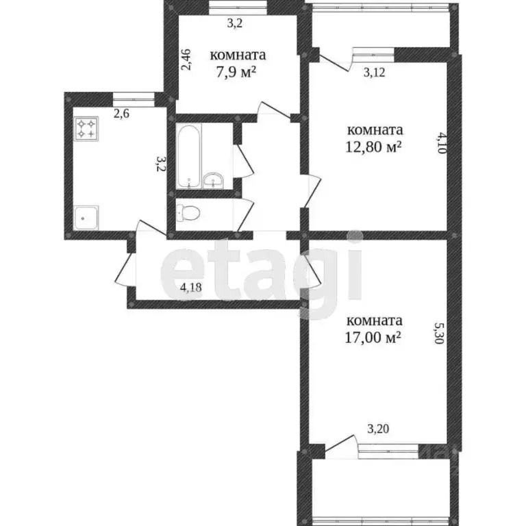3-к кв. Белгородская область, Белгород ул. Королева, 16 (59.8 м) - Фото 2