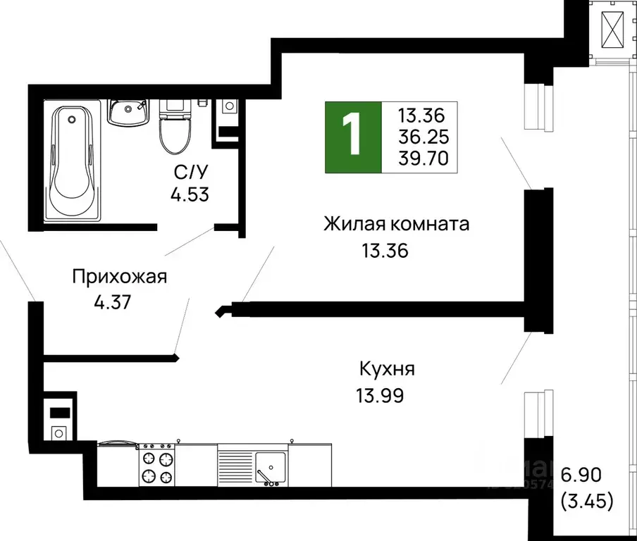 1-к кв. Адыгея, Майкоп 9 Мая ул., 14А (39.7 м) - Фото 0