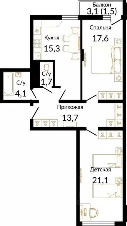 2-к кв. Краснодарский край, Сириус пгт ул. Акаций, 34к2 (75.0 м) - Фото 0