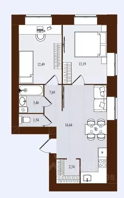 2-к кв. Брянская область, Брянск ул. Романа Брянского (57.55 м) - Фото 1