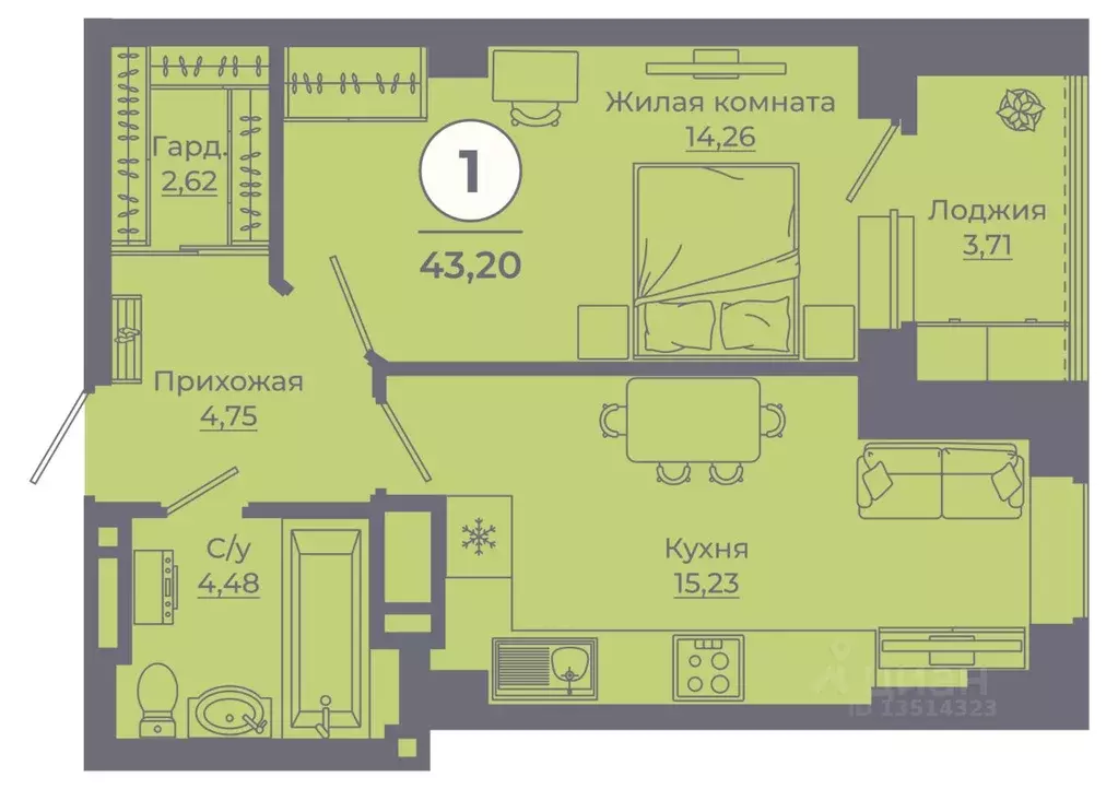 1-к кв. Ростовская область, Ростов-на-Дону Левенцовский мкр, ... - Фото 1