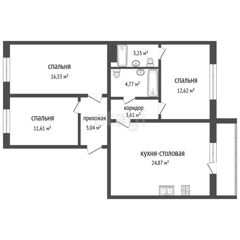 3-комнатная квартира: Чебаркуль, улица Крылова, 85 (81.7 м) - Фото 1