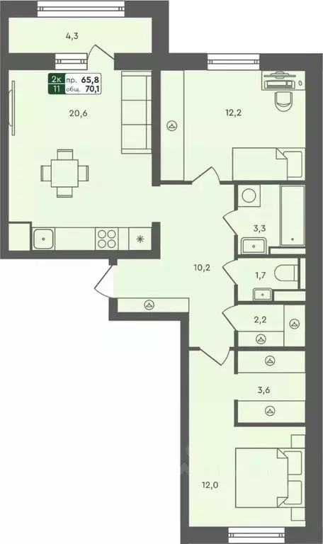 2-к кв. Курганская область, Курган Заозерный жилрайон, 6А мкр, 25/4 ... - Фото 0