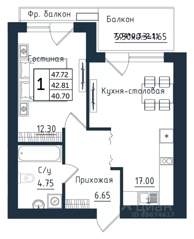 1-к кв. Калининградская область, Янтарный пгт  (47.72 м) - Фото 0