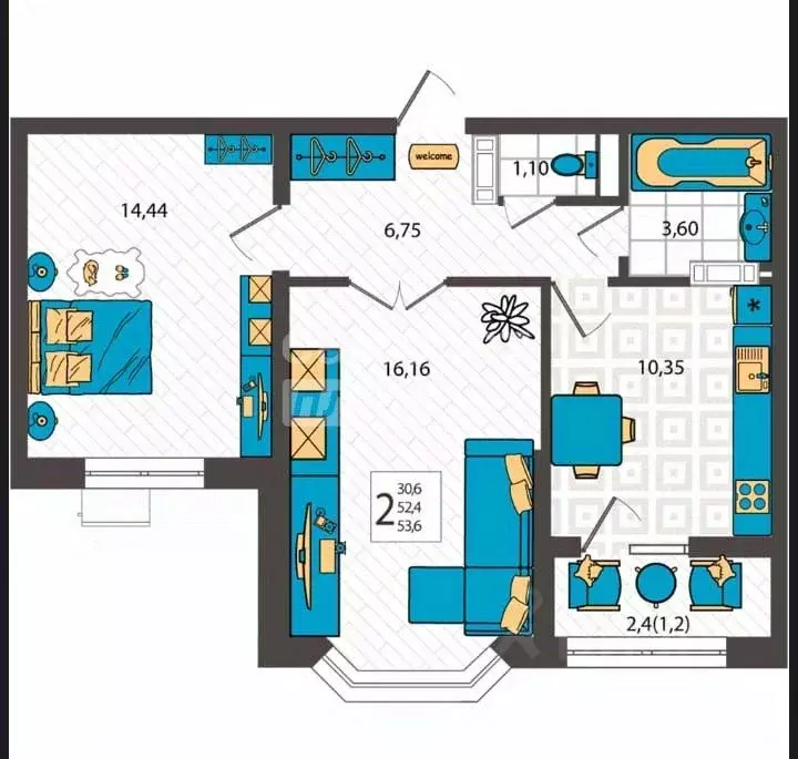 2-к кв. Краснодарский край, Анапа ул. Крылова, 13к1 (53.6 м) - Фото 1