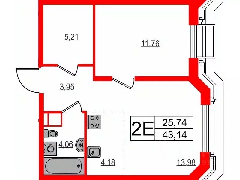 1-к кв. Санкт-Петербург ул. Помяловского, 3 (43.14 м) - Фото 1