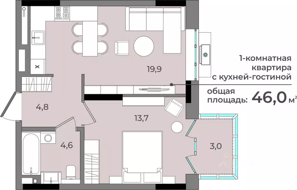 1-к кв. Удмуртия, Ижевск ул. Имени В.С. Тарасова, 6 (46.0 м) - Фото 0
