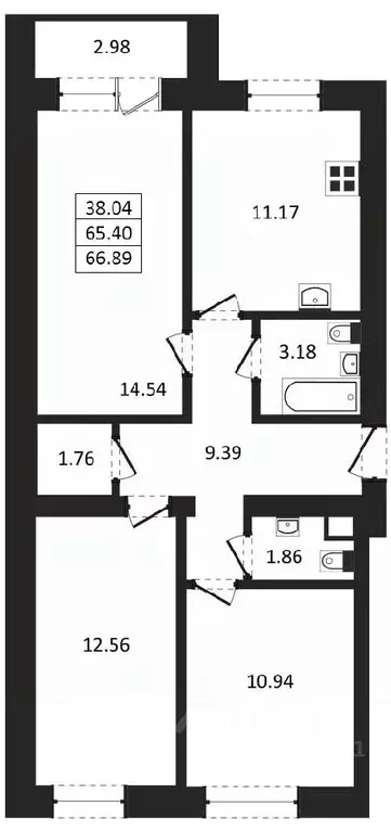 3-к кв. Татарстан, Лаишевский район, с. Сокуры  (66.89 м) - Фото 1