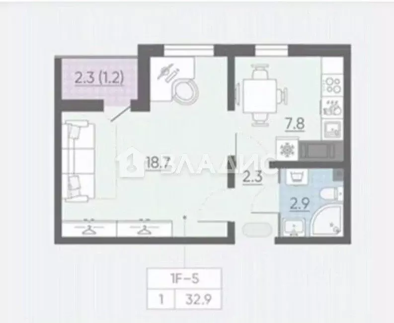 1-к кв. Санкт-Петербург ул. Чарушинская, 24к1 (33.1 м) - Фото 2