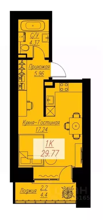 1-к кв. Красноярский край, Красноярск Семафорная ул., 441а (29.77 м) - Фото 0