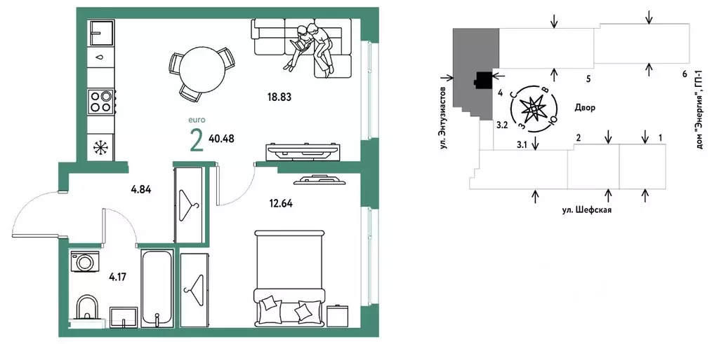 2-к кв. Свердловская область, Екатеринбург ул. Шефская, 28А (40.48 м) - Фото 1