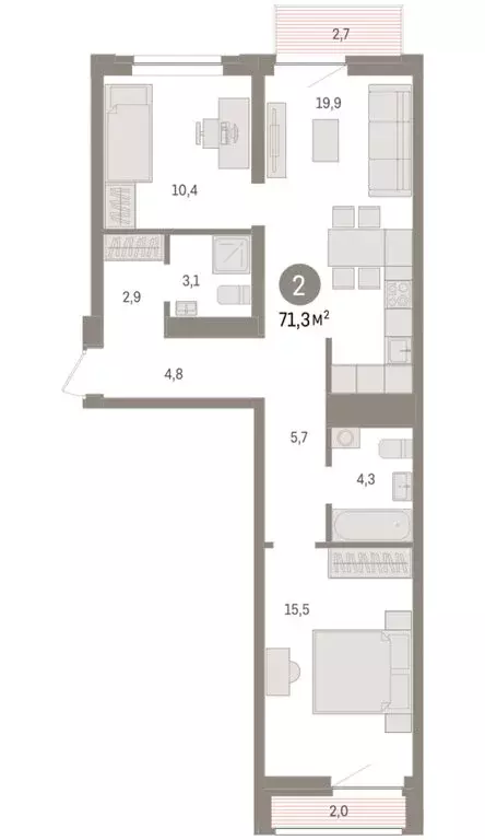 2-комнатная квартира: Тюмень, жилой комплекс Речной Порт (71.4 м) - Фото 2