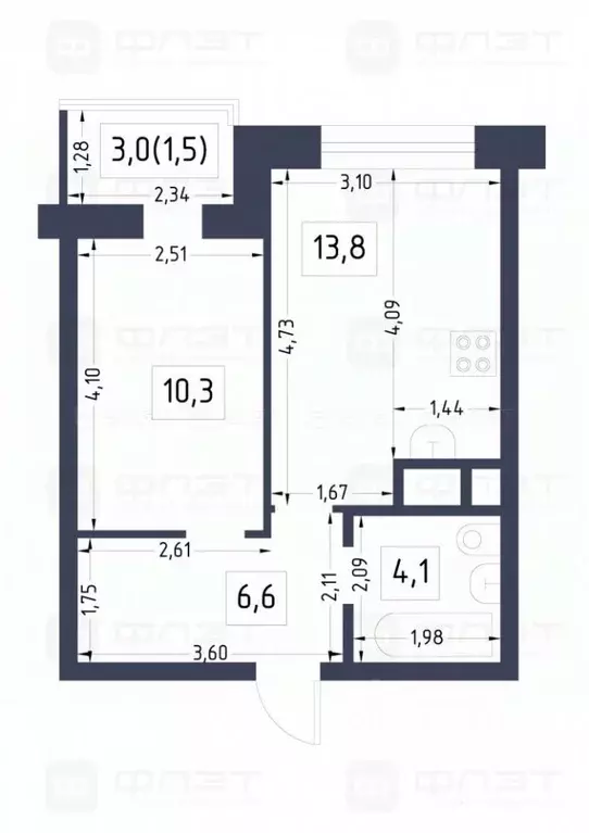 1-к кв. Татарстан, Казань ул. Новаторов, 8Б (37.8 м) - Фото 2