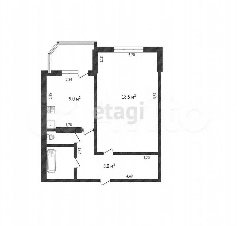 1-к. квартира, 39,7 м, 1/5 эт. - Фото 0