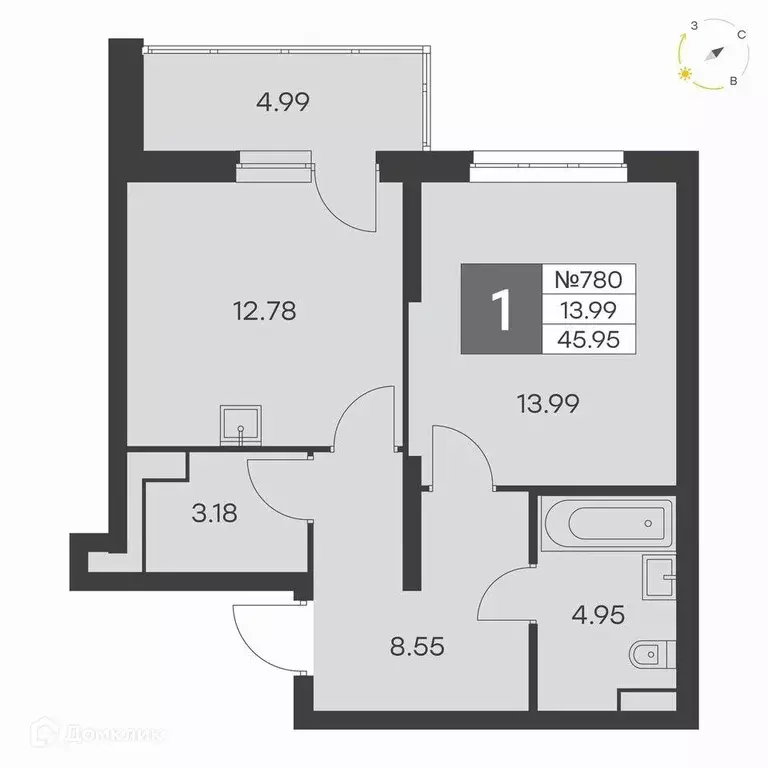 Продаётся 1-к квартира, 46 м - Фото 1