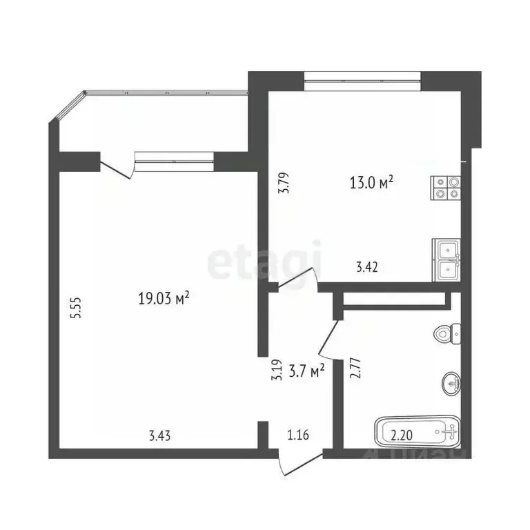 1-к кв. Тюменская область, Тюмень Кремлевская ул., 110к2 (43.0 м) - Фото 1