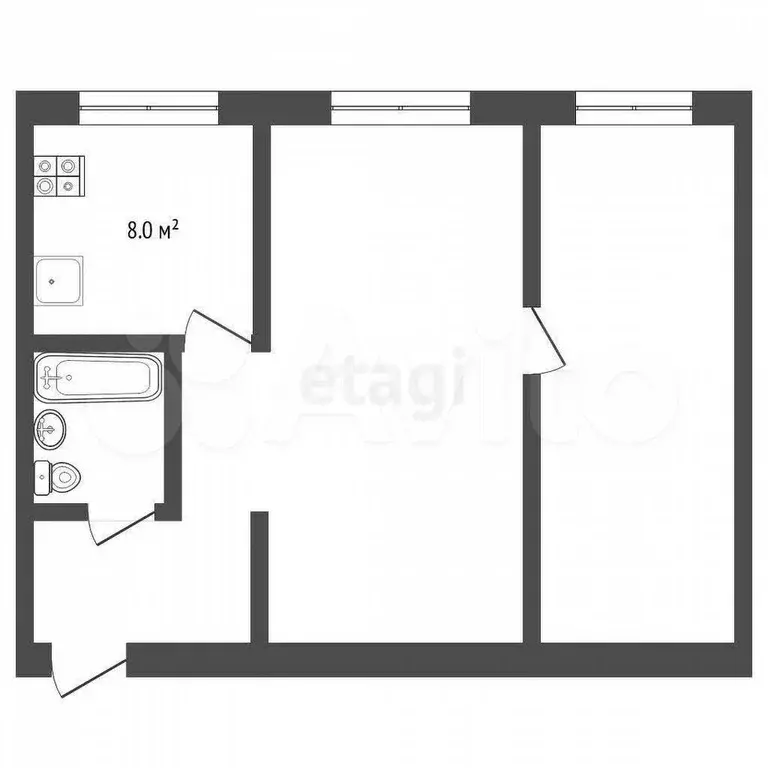 2-к. квартира, 43,5 м, 2/3 эт. - Фото 0