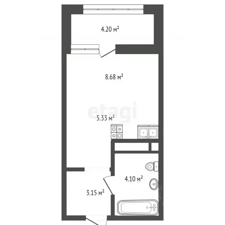 Студия Тюменская область, Тюмень ул. Тимофея Кармацкого, 17 (22.94 м) - Фото 1