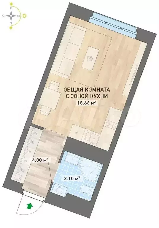 Квартира-студия, 26,6 м, 18/26 эт. - Фото 0