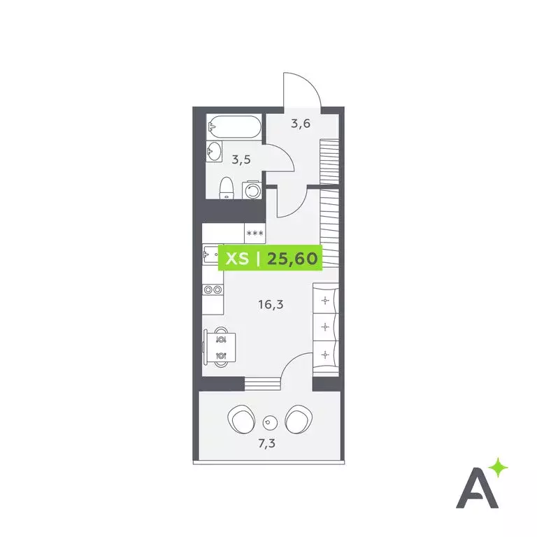 Квартира-студия: Кудрово, Солнечная улица, 4 (25.6 м) - Фото 1