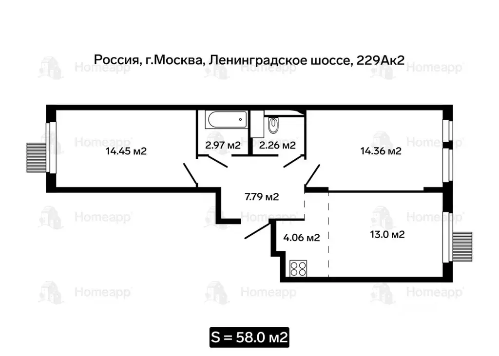 2-к кв. Москва Ленинградское ш., 229Ак2 (58.0 м) - Фото 1