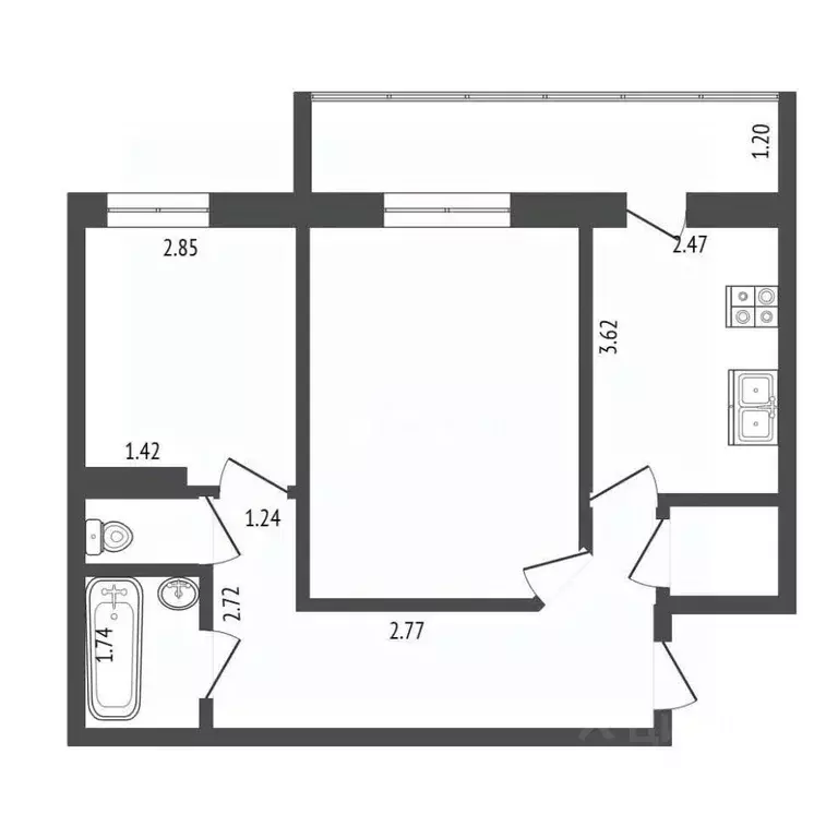 2-к кв. Татарстан, Набережные Челны ул. Раскольникова, 42 (51.2 м) - Фото 2