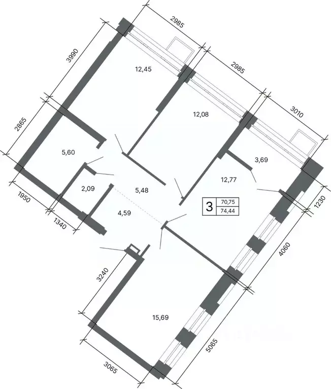 3-к кв. Свердловская область, Екатеринбург ул. Мира, 47/6 (73.9 м) - Фото 1