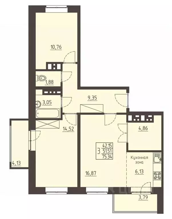 3-к кв. Иркутская область, Иркутск ул. Рылеева, 7 (75.4 м) - Фото 0