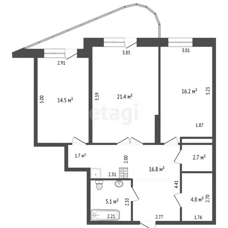 3-к кв. Московская область, Реутов ул. Некрасова, 19 (88.2 м) - Фото 2