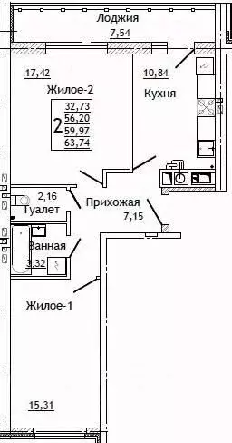 2-к кв. Смоленская область, Смоленск ул. Крупской (63.74 м) - Фото 0